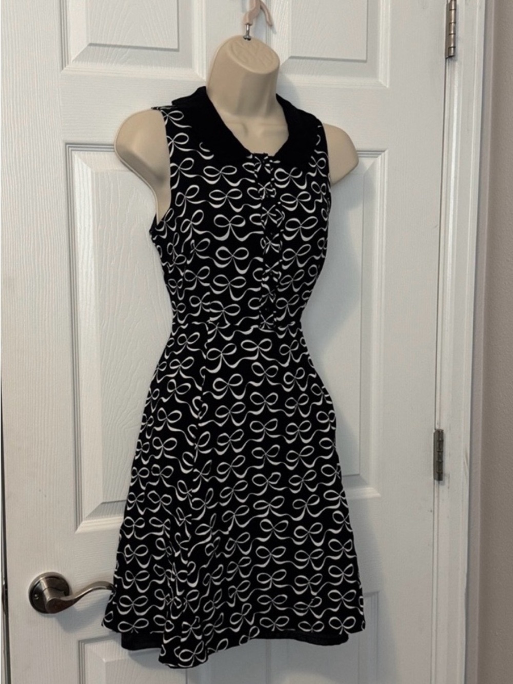 Kate Spade Black Sleeveless Midi Dress with White Bow Print-  Size 0